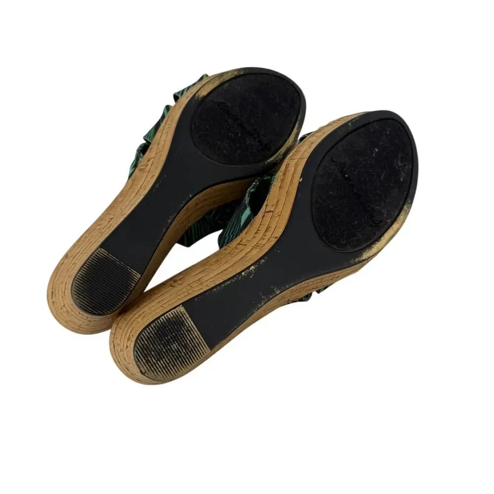 Italian Shoemakers Wedge Sandals Size 8.5 Green Tropical Lightweight Beach Open